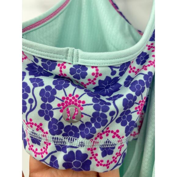 Lululemon Top Womens 10 No Limits Tank Aquamarine Twiggy Printed Racerback - Picture 4 of 4